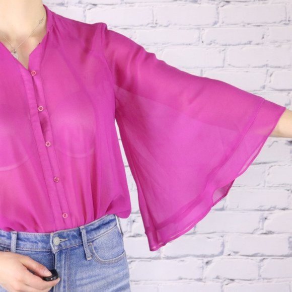 ASOS bright pink sheer choir boy sleeve blouse r3 - Picture 3 of 10